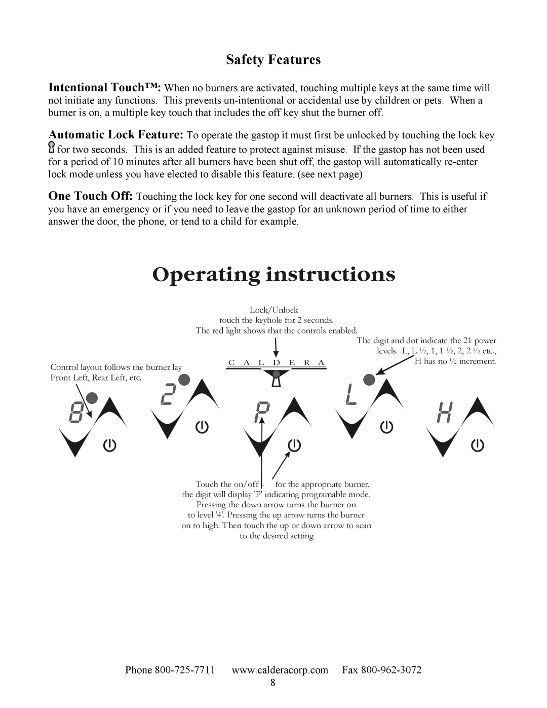 Caldera SST305, SST365, GT365, GT305 manual Operating instructions, Safety Features 