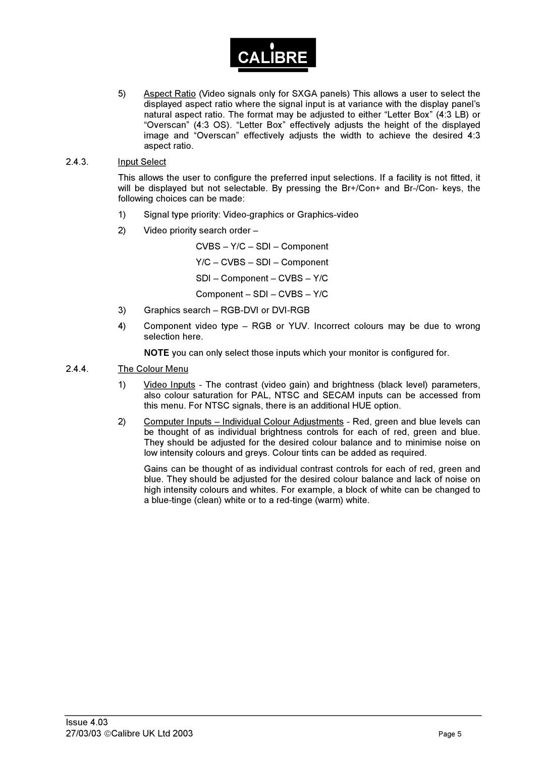 Calibre UK 270303 manual Calibre 