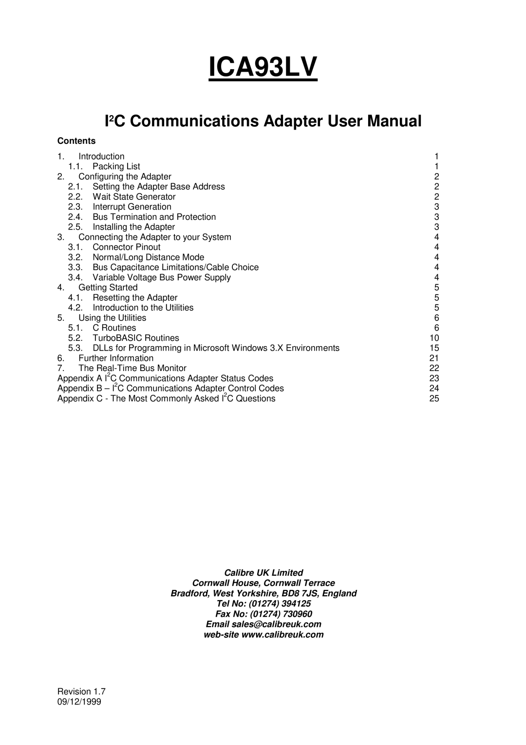 Calibre UK ICA93LV user manual Contents 