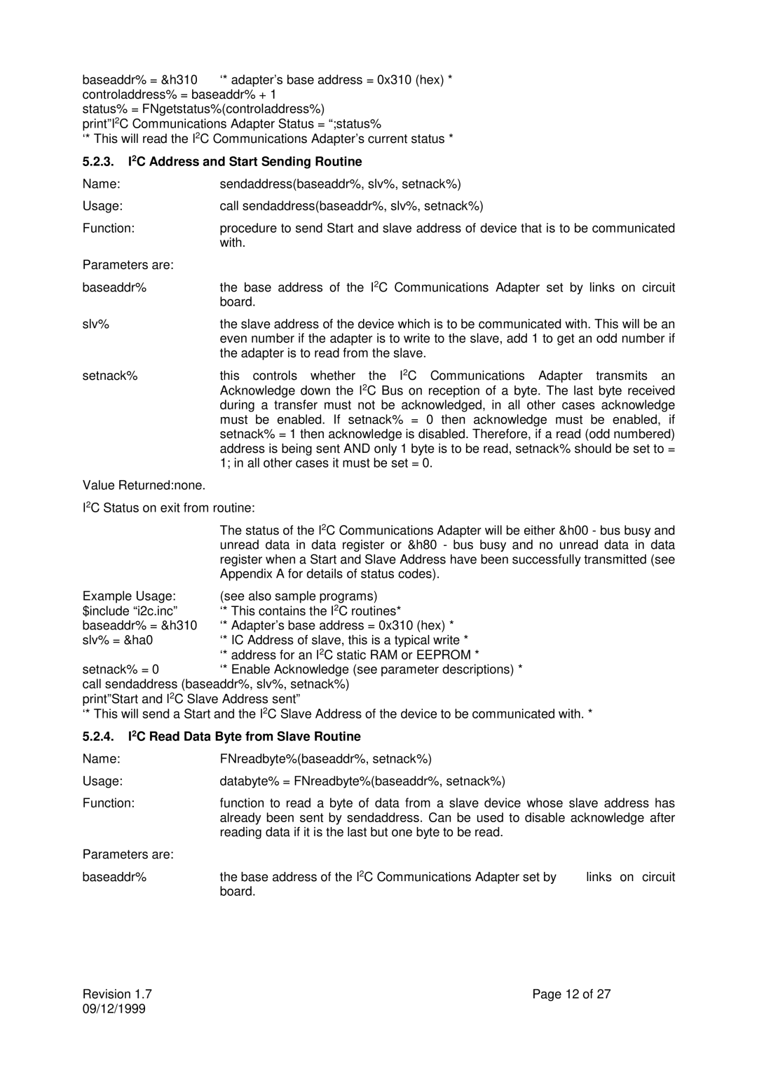 Calibre UK ICA93LV user manual 3. I2C Address and Start Sending Routine 