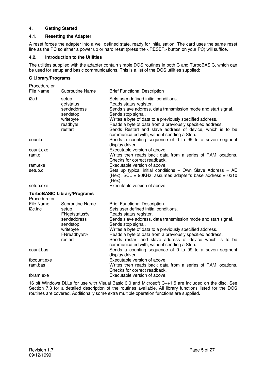 Calibre UK ICA93LV user manual Getting Started Resetting the Adapter, Introduction to the Utilities, Library/Programs 