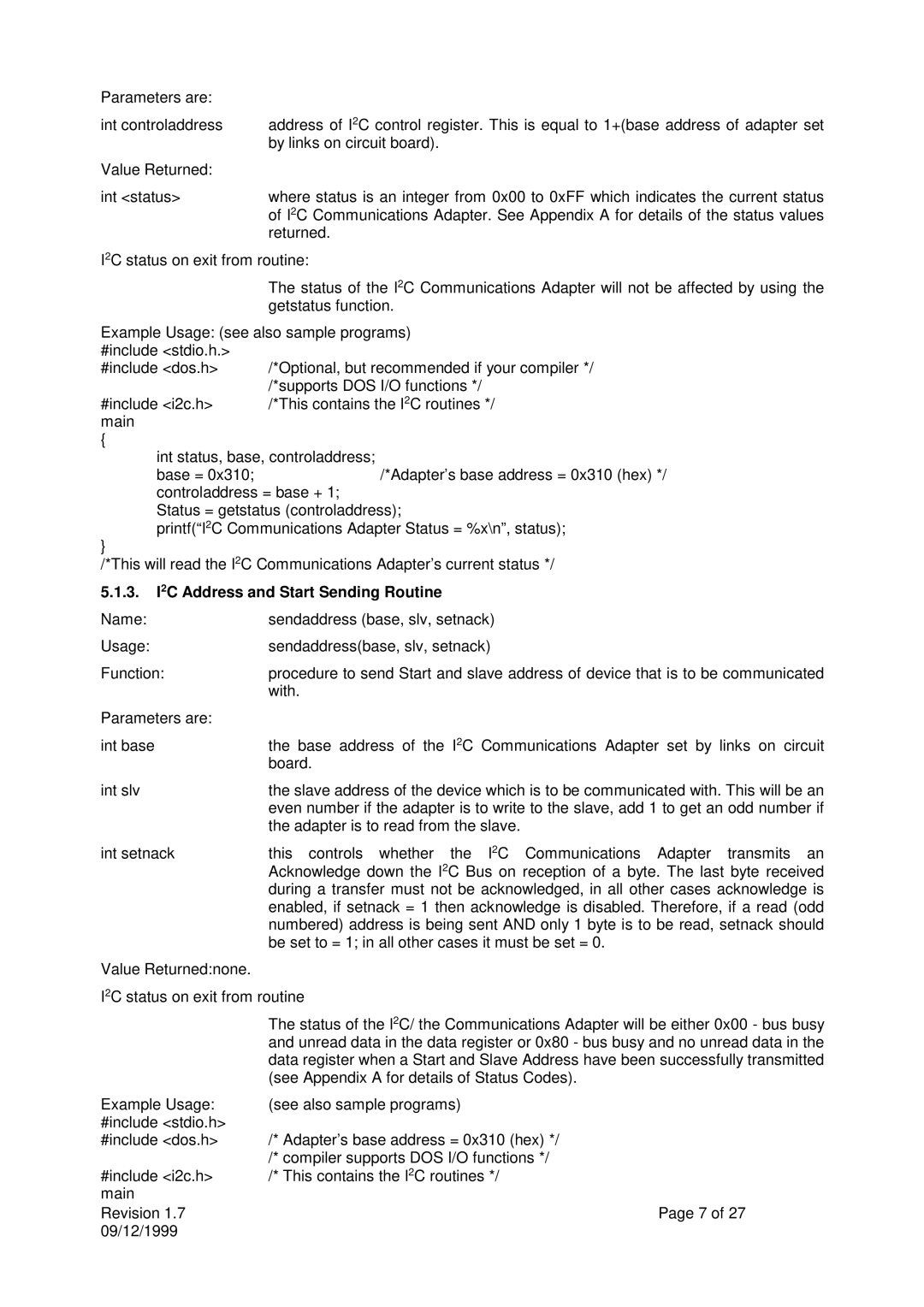 Calibre UK ICA93LV user manual 3. I2C Address and Start Sending Routine 