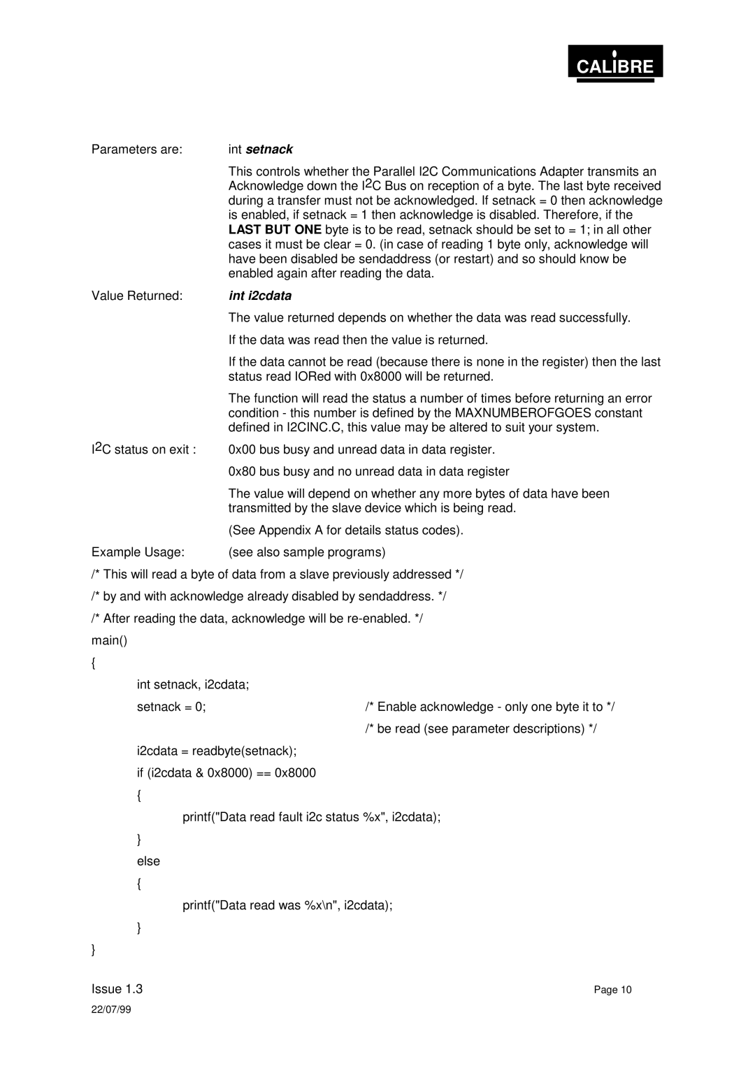 Calibre UK PICA93LV user manual Int i2cdata 