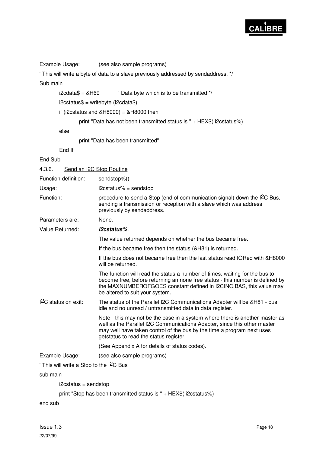 Calibre UK PICA93LV user manual I2cstatus% 