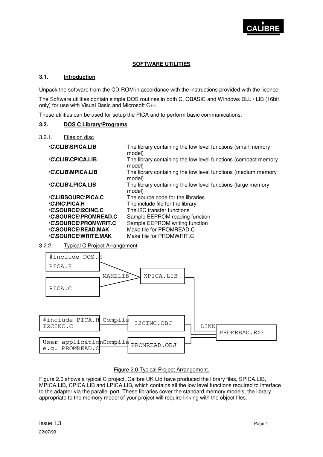 Calibre UK PICA93LV user manual Software Utilities, C\Clib\Spica.Lib, C\Clib\Cpica.Lib, C\Clib\Mpica.Lib, C\Clib\Lpica.Lib 