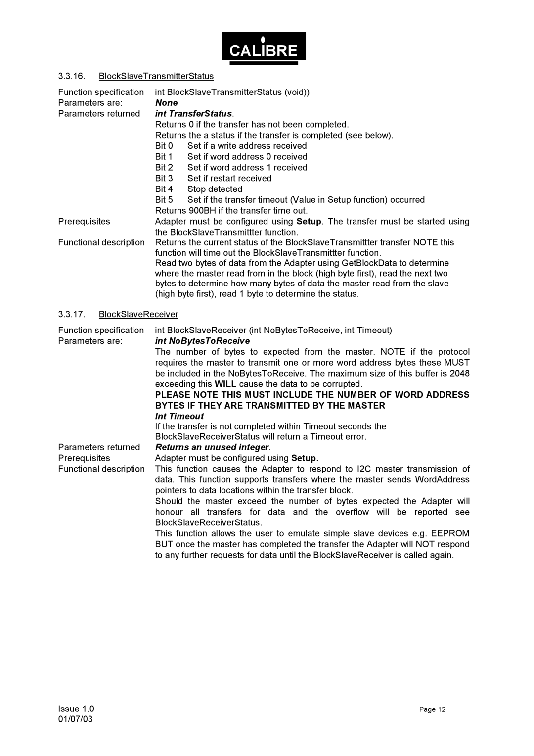 Calibre UK UCA93 manual Int NoBytesToReceive 