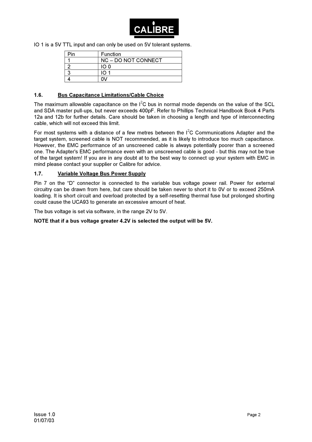 Calibre UK UCA93 manual Bus Capacitance Limitations/Cable Choice, Variable Voltage Bus Power Supply 