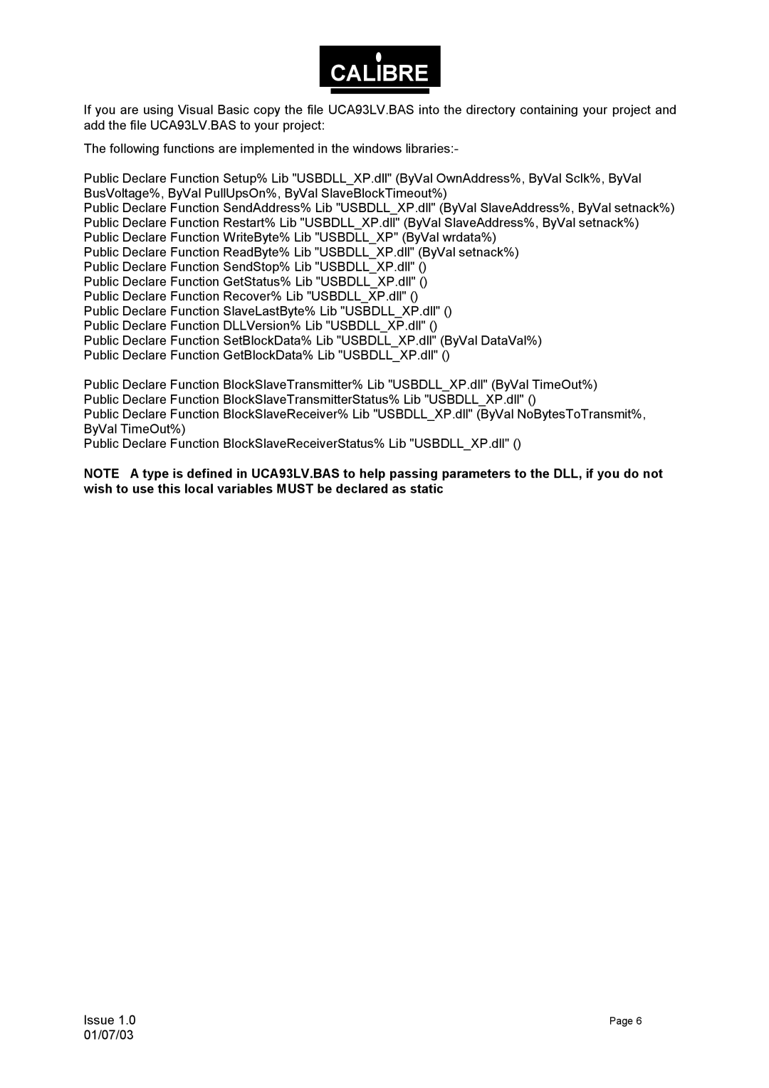 Calibre UK UCA93 manual Calibre 