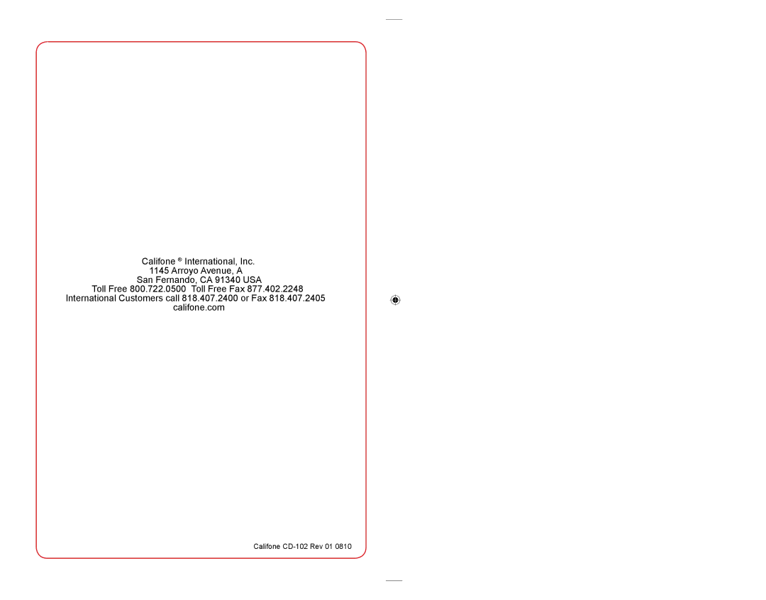 Califone 01 0810 user manual Califone CD-102 Rev 01 