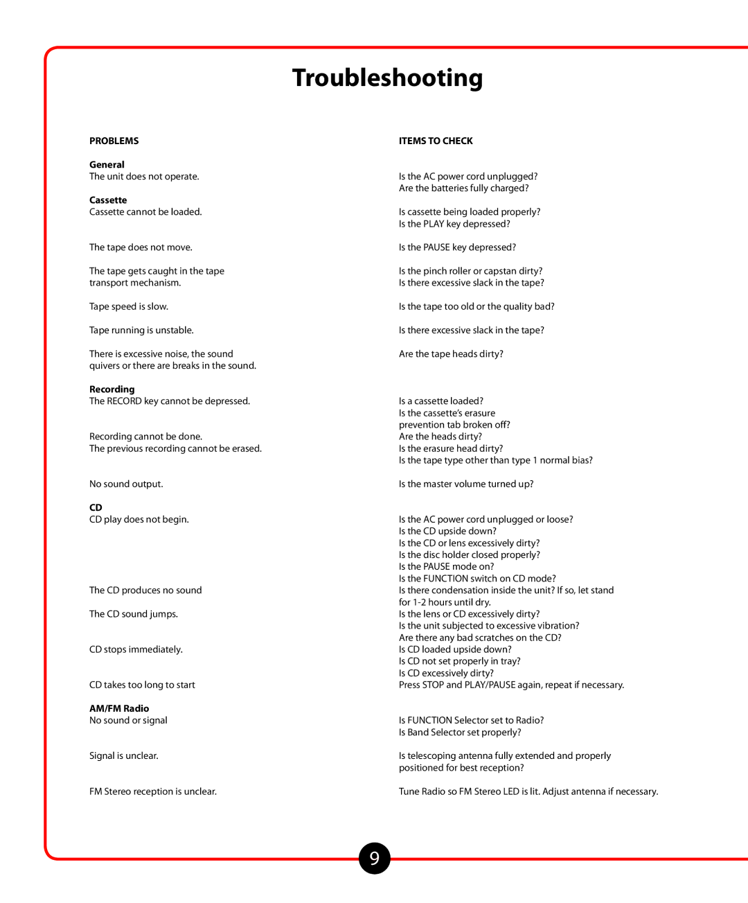 Califone 1776 owner manual Troubleshooting, Problems 