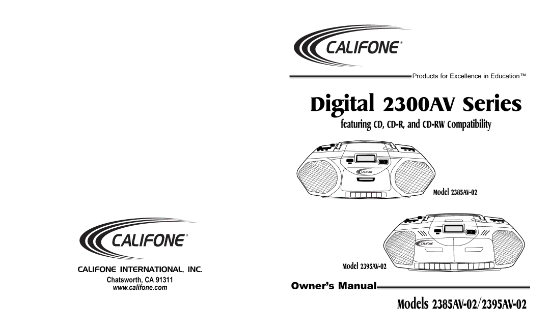 Califone 2385AV-02, 2395AV-02 owner manual Digital 2300AV Series 