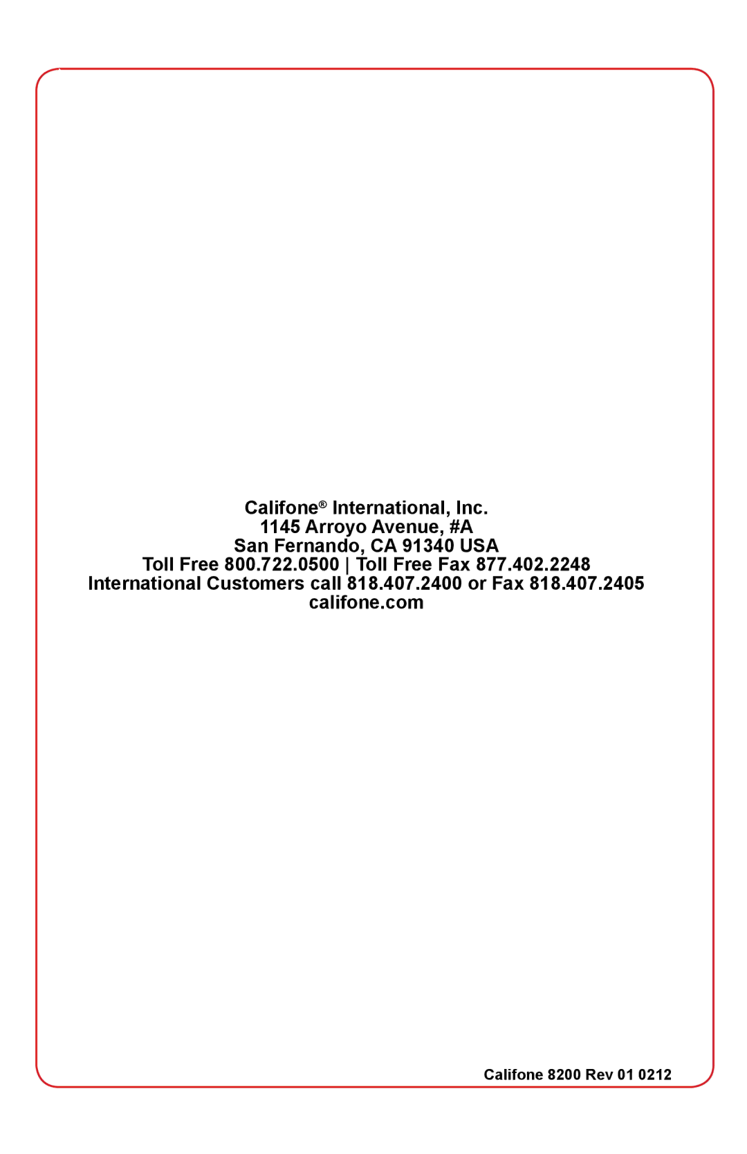 Califone user manual Califone 8200 Rev 01 