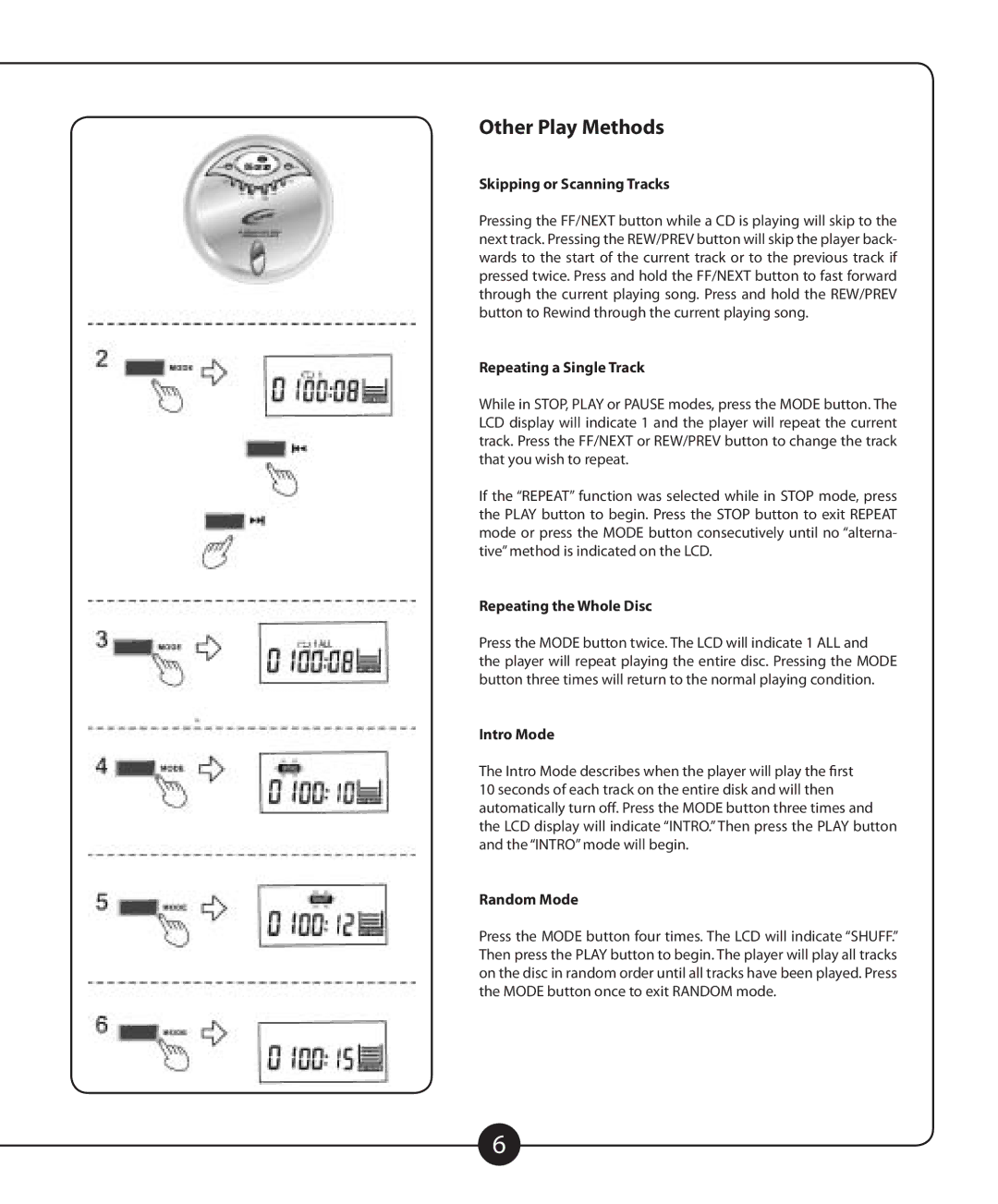 Califone CD102 owner manual Other Play Methods 