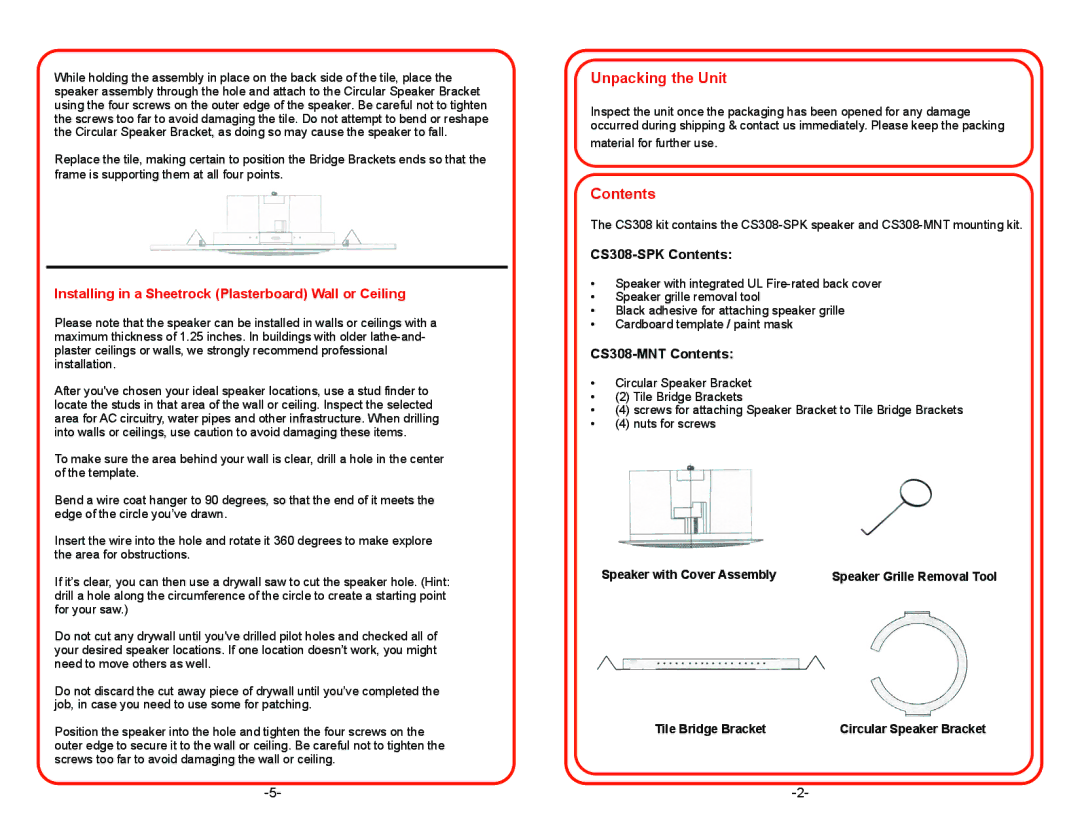 Califone CS308 important safety instructions Unpacking the Unit, Contents 