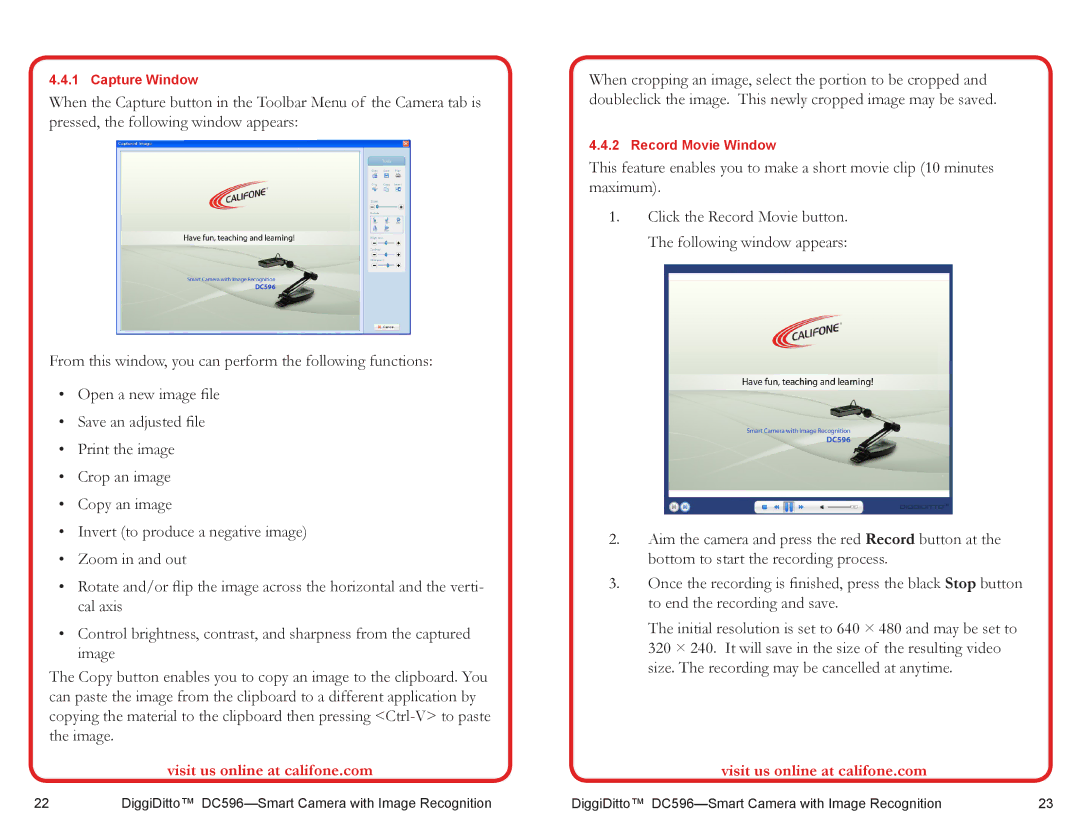 Califone DC596 user manual Capture Window 