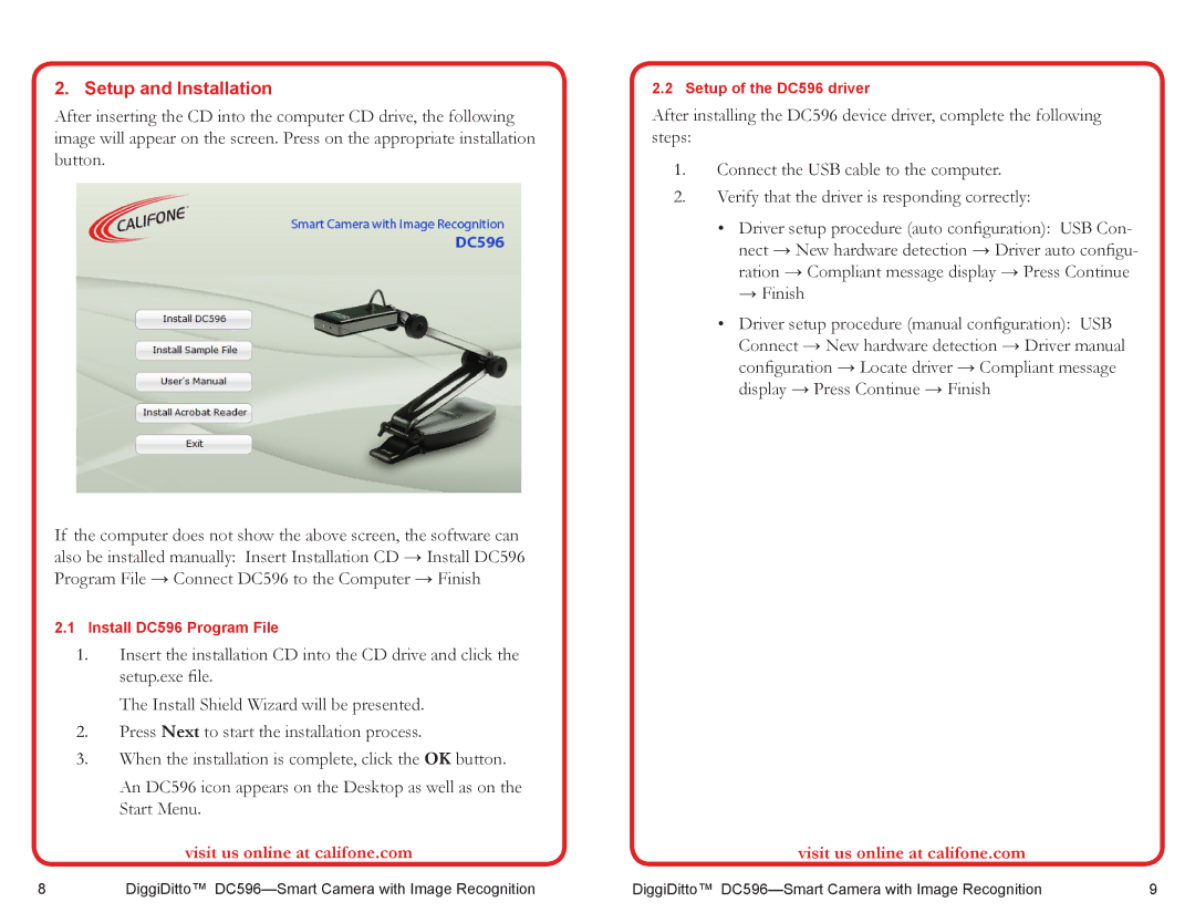 Califone DC596 user manual Setup and Installation 