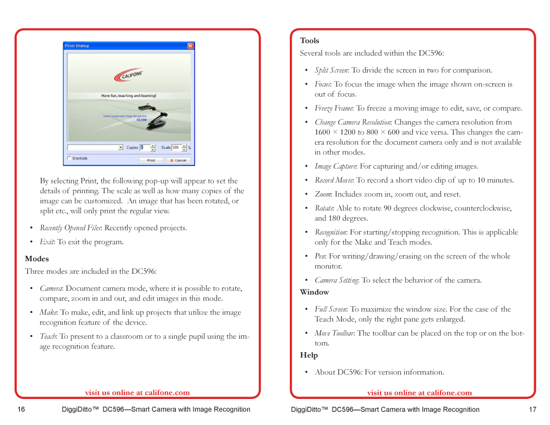 Califone DC596 user manual Help 