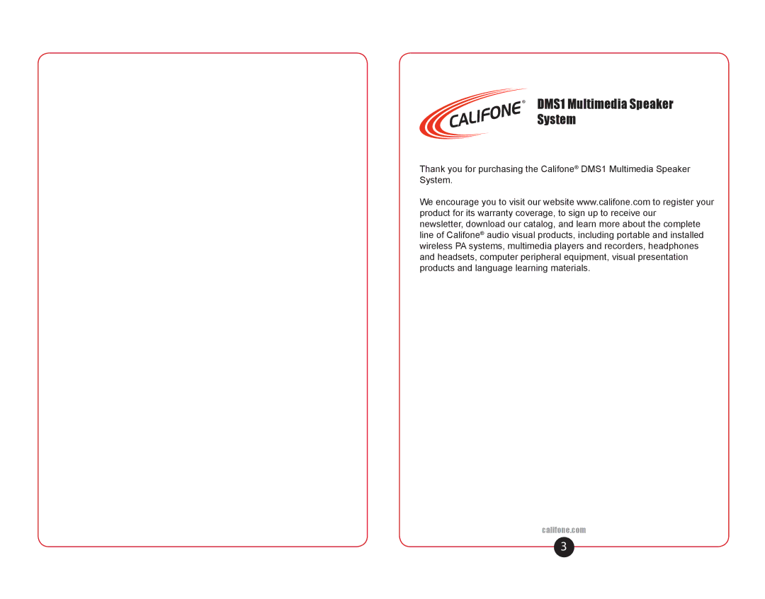 Califone user manual DMS1 Multimedia Speaker System 