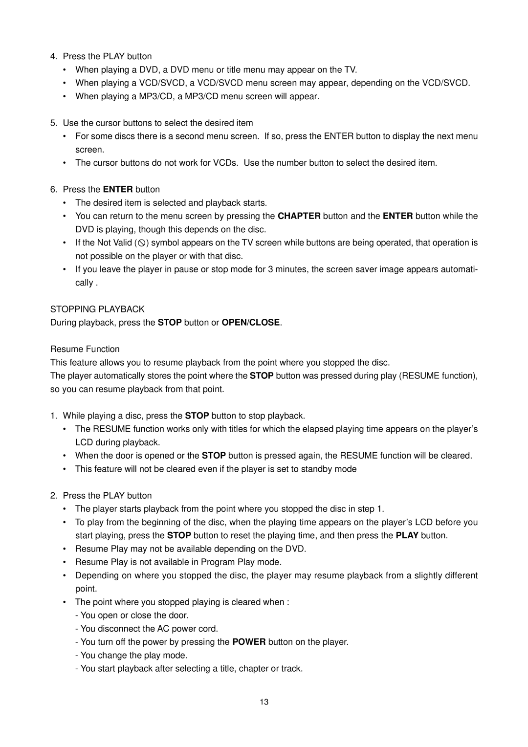 Califone DVD105 operation manual Stopping Playback 