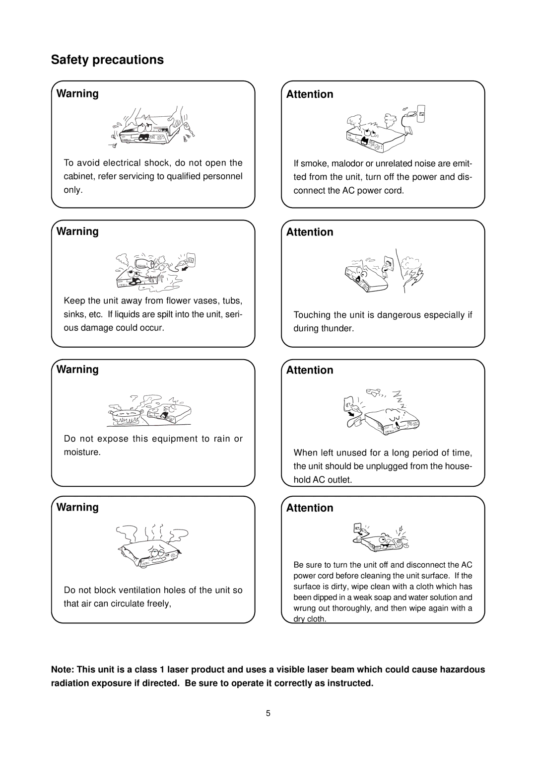 Califone DVD105 operation manual Safety precautions 