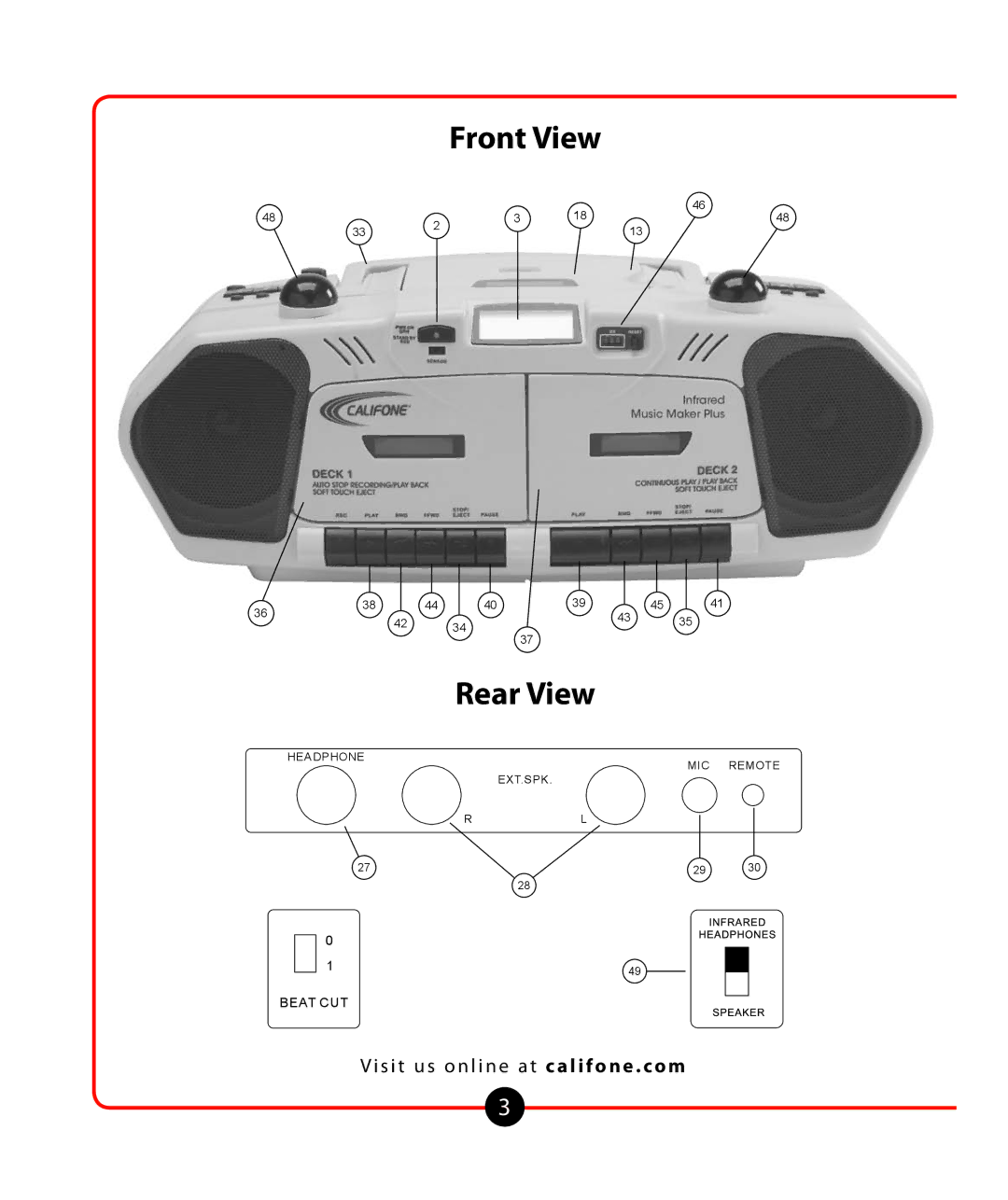 Califone Music Maker owner manual Front View Rear View 