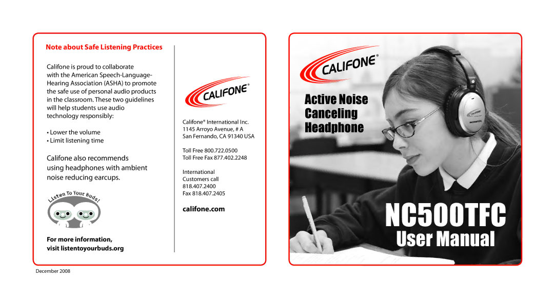 Califone NC500TFC user manual Califone is proud to collaborate, December 