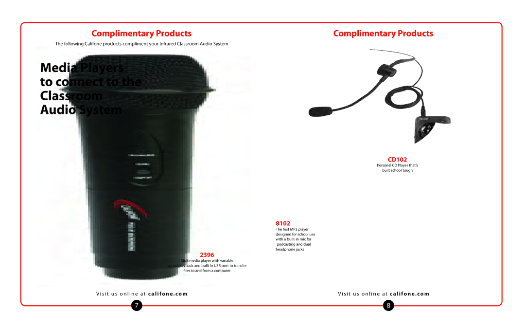 Califone PA-IRSYS Media Players to connect to the Classroom Audio System, Personal CD Player that’s Built school tough 