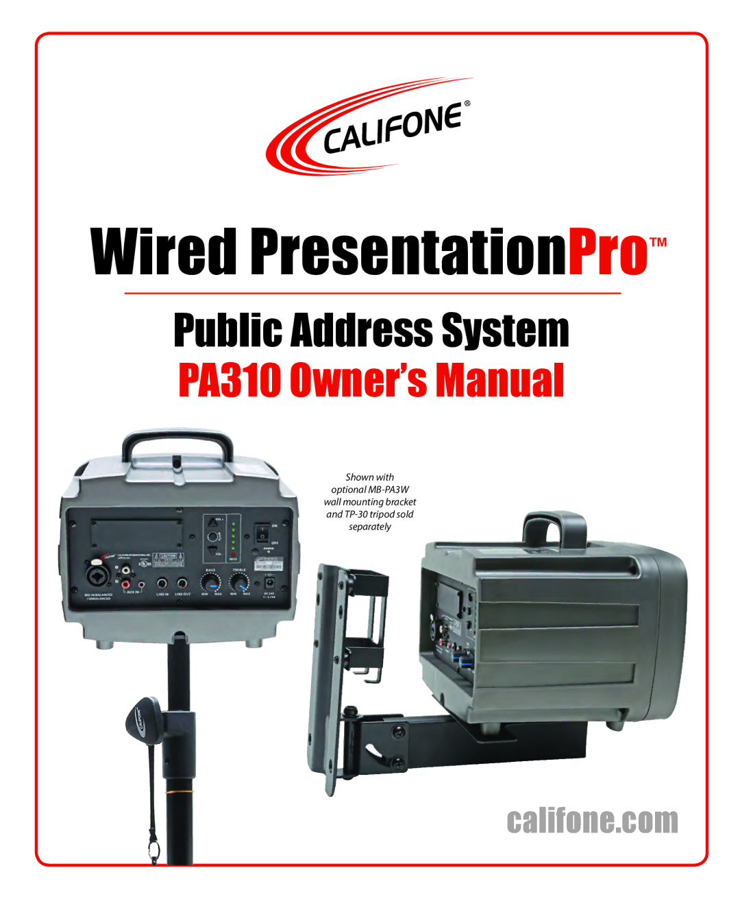 Califone PA310 owner manual Wired PresentationPro 