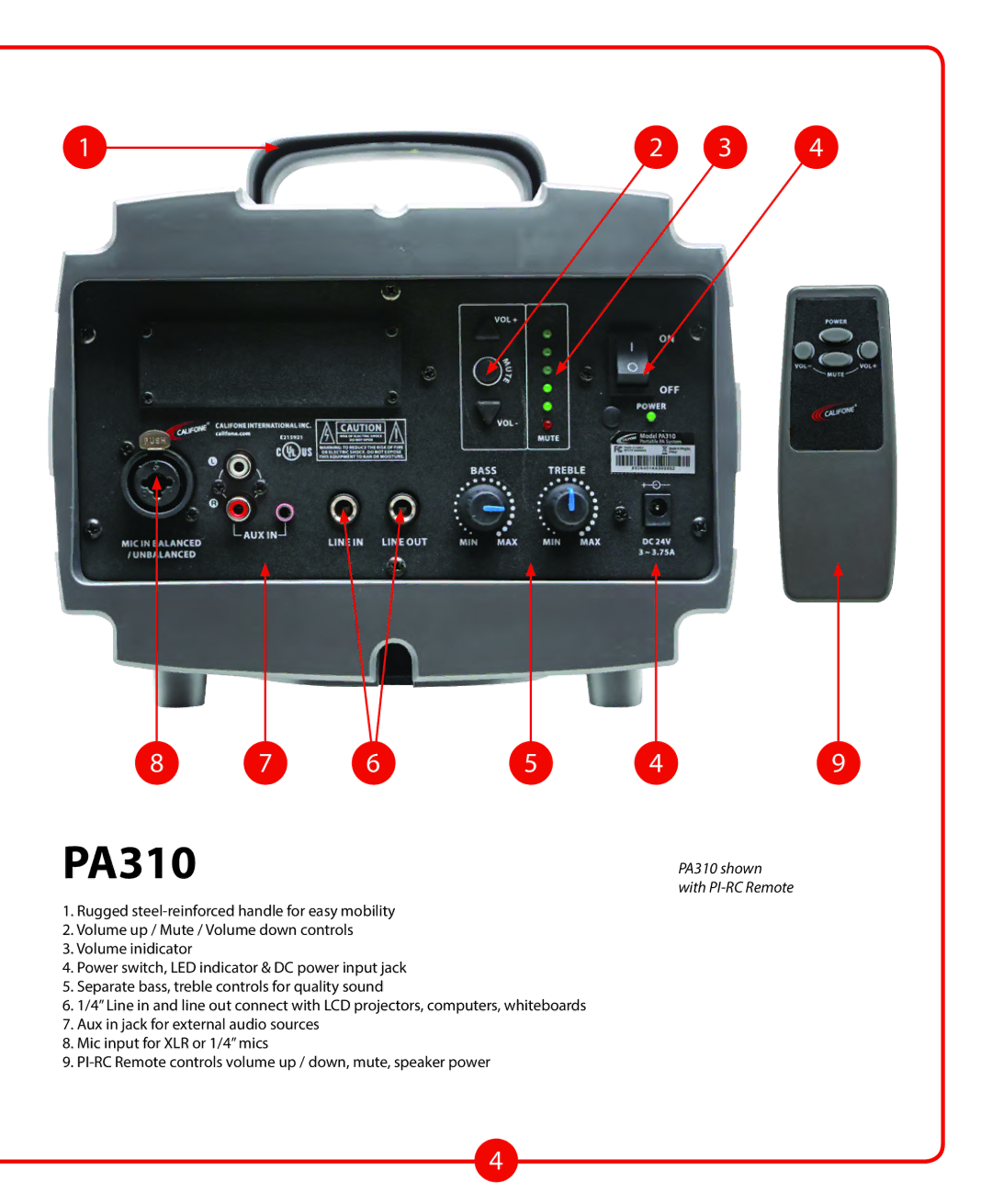 Califone owner manual PA310 shown 