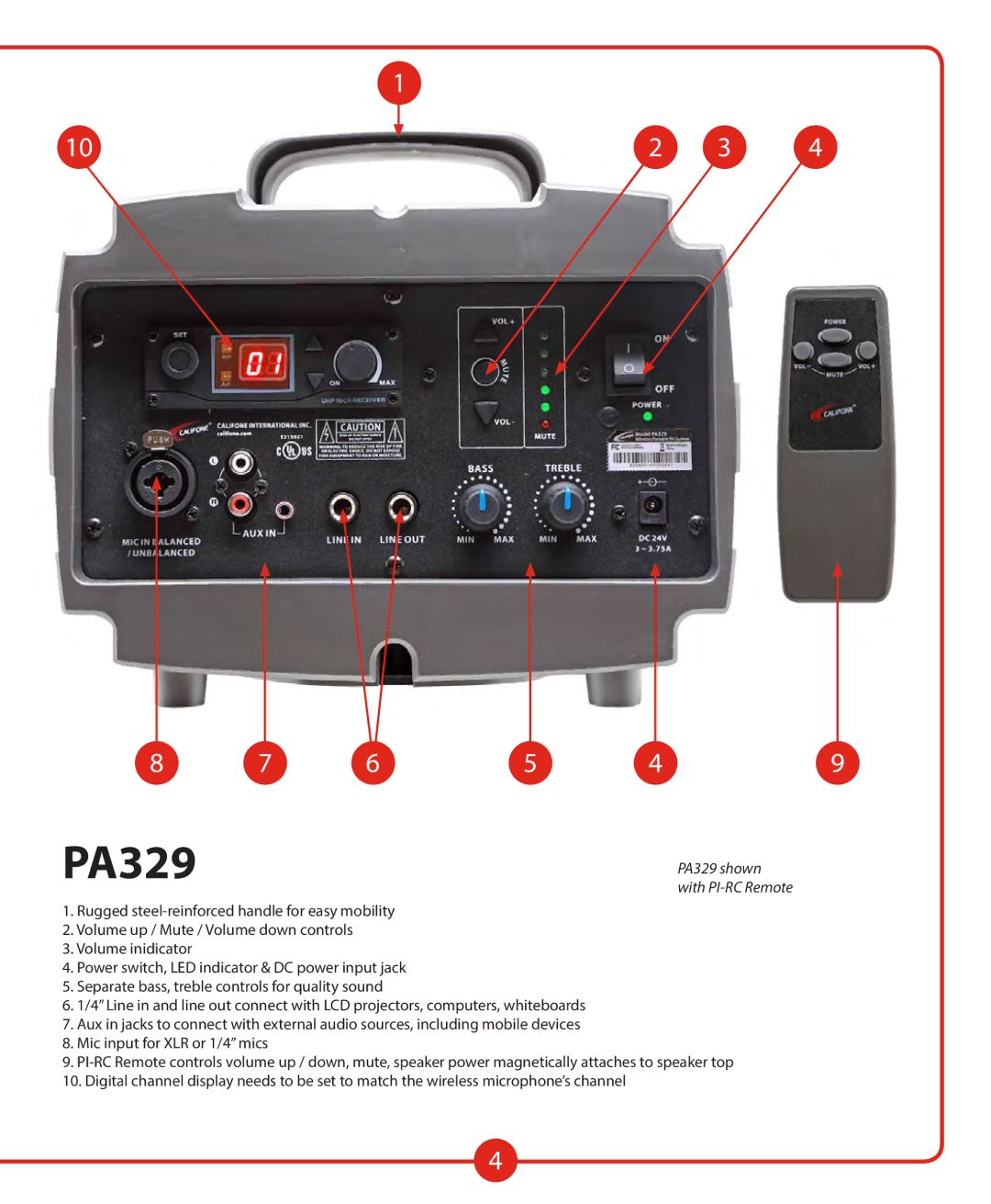 Califone owner manual PA329 shown 