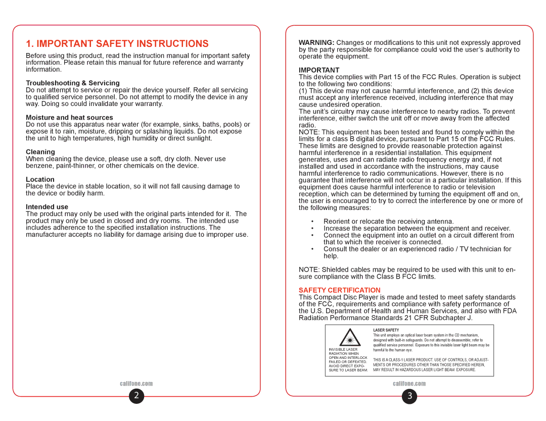 Califone PA419 user manual Important Safety Instructions 