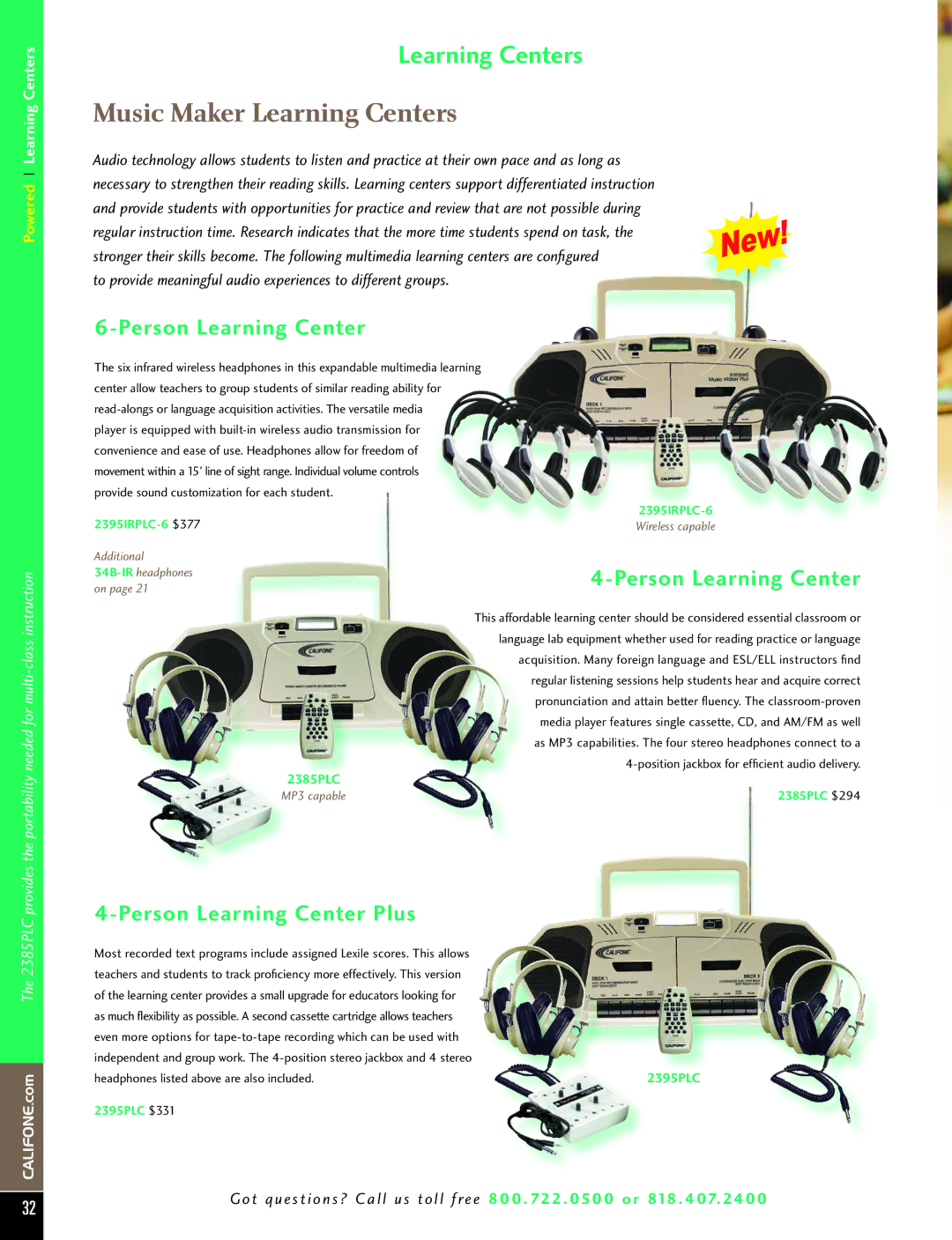 Califone PA616 manual Music Maker Learning Centers, Person Learning Center Plus 