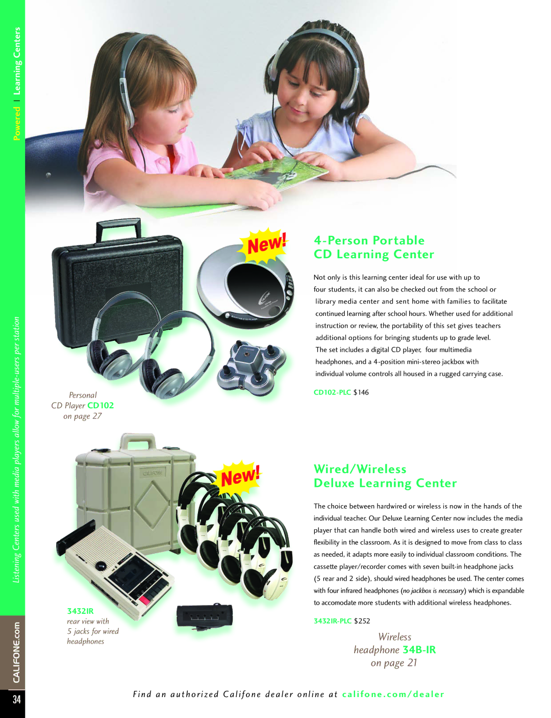 Califone PA616 manual Person Portable CD Learning Center, Wired/Wireless Deluxe Learning Center 