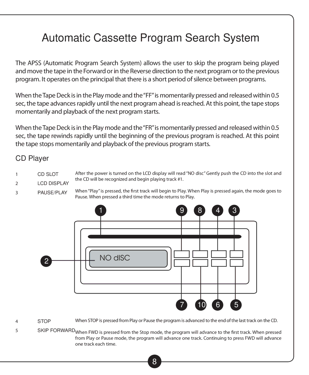 Califone PA916 -PS, PA916 -SP owner manual Automatic Cassette Program Search System 