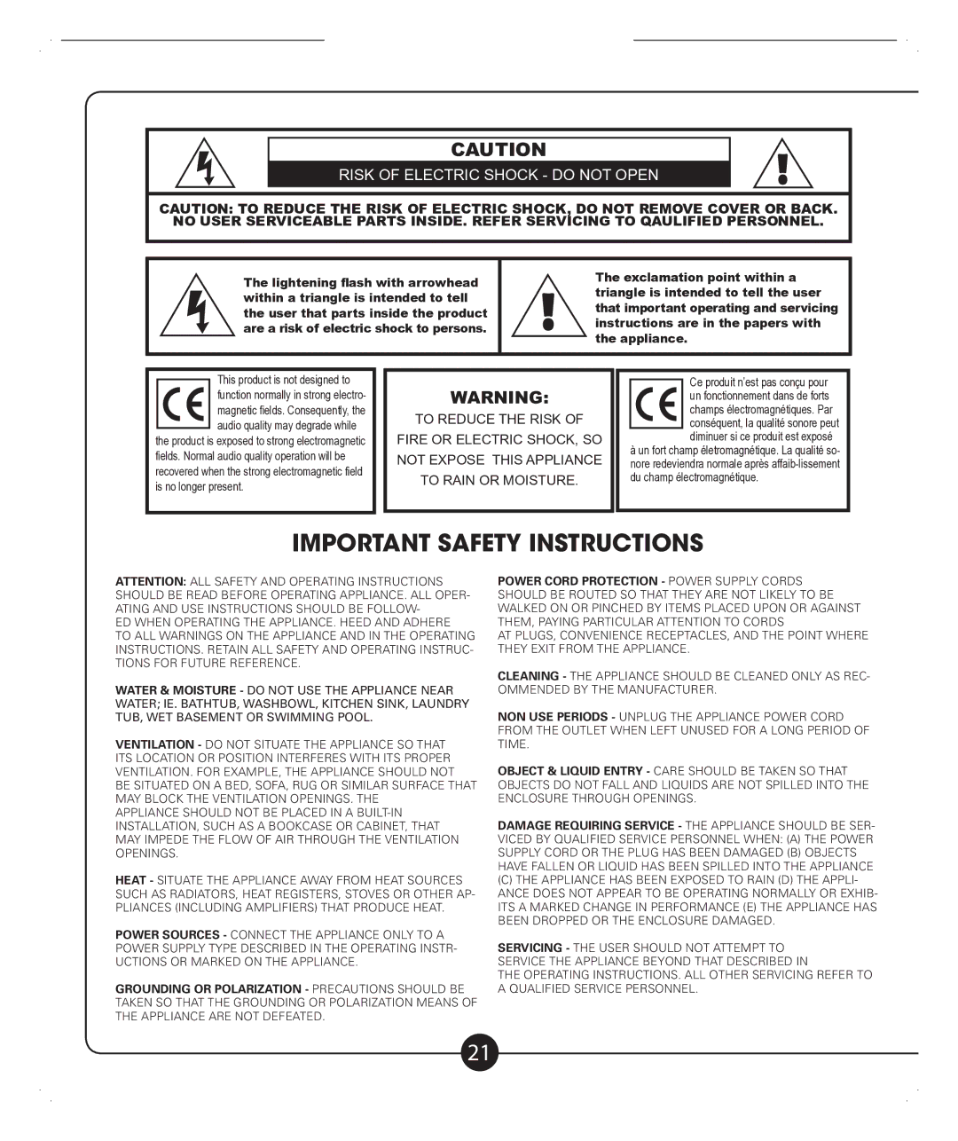 Califone PA916-SD, PA916-SP, PA916-PS owner manual Important Safety Instructions 