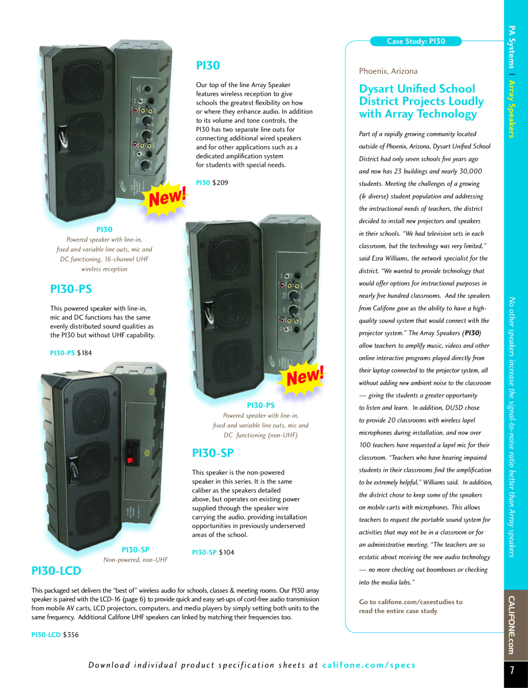 Califone PI30-IRSYS manual PA Systems Array Speakers 