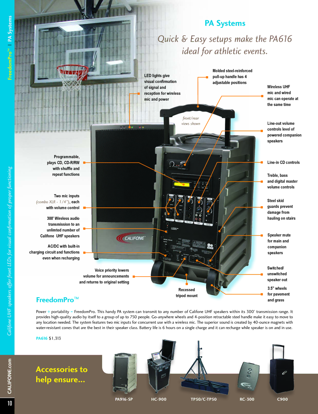 Califone PI30-IRSYS manual Accessories to Help ensure, FreedomPro PA Systems, PA616 $1,313 