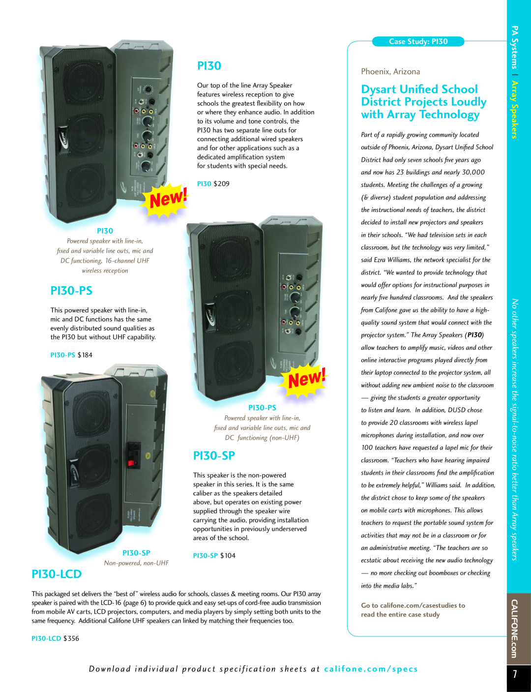 Califone PI30-IRSYS manual PI30-PS, PI30-LCD, PI30-SP, Phoenix, Arizona, PA Systems Array Speakers, Case Study PI30 
