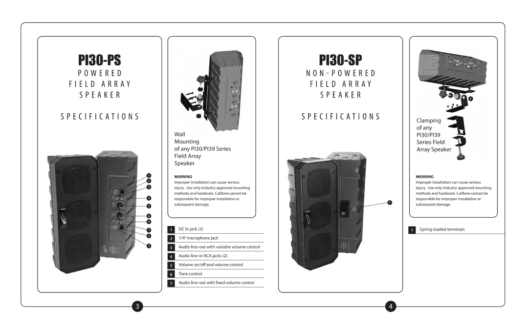 Califone PI30 Series, PI39 Series important safety instructions PI30-PS 