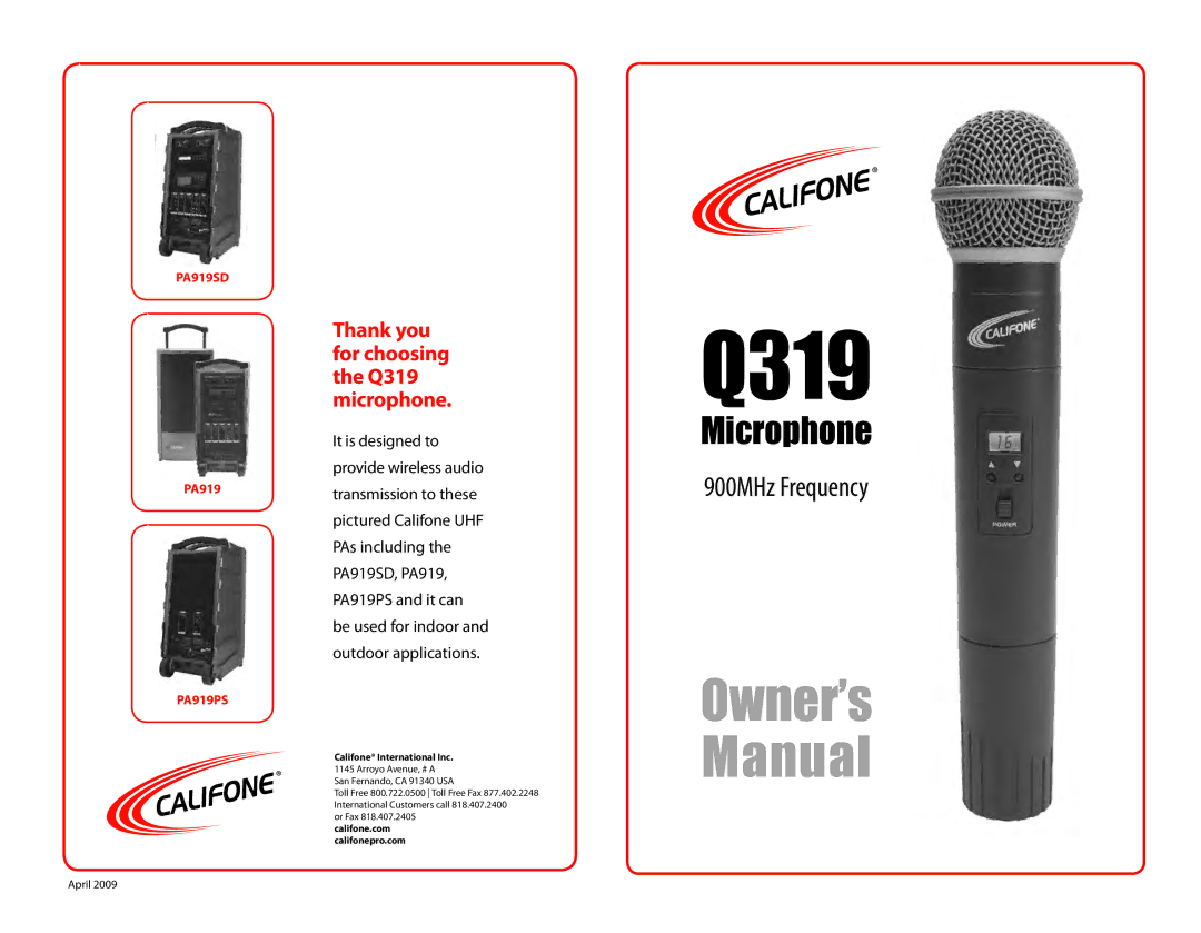 Califone Q319 owner manual 