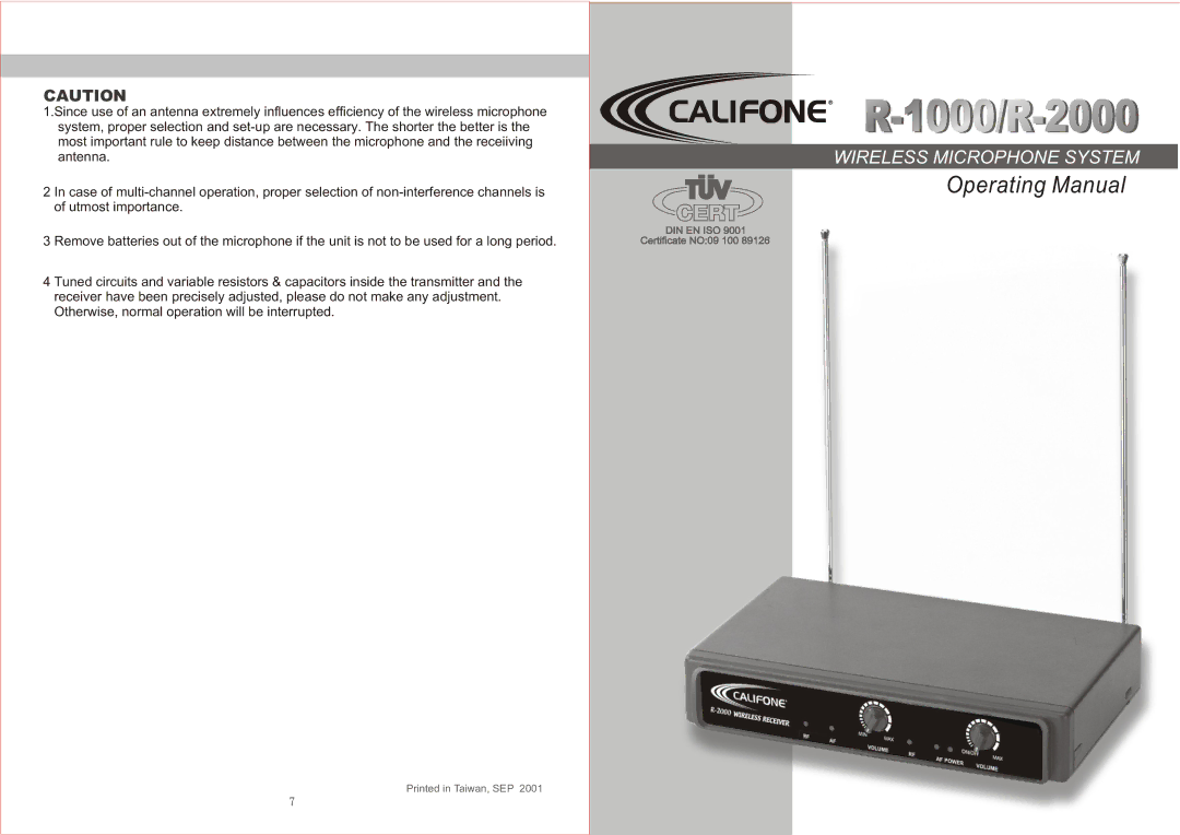 Califone R-1000 manual 1000/R-2000 