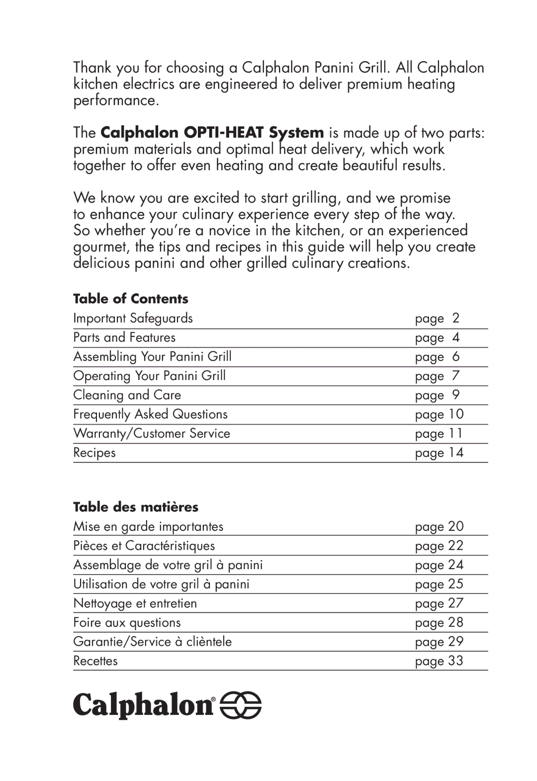 Calphalon 1759546, 17596.59 manual Table of Contents 