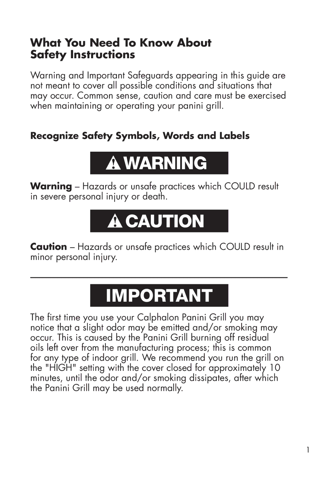 Calphalon 17596.59, 1759546 What You Need To Know About Safety Instructions, Recognize Safety Symbols, Words and Labels 