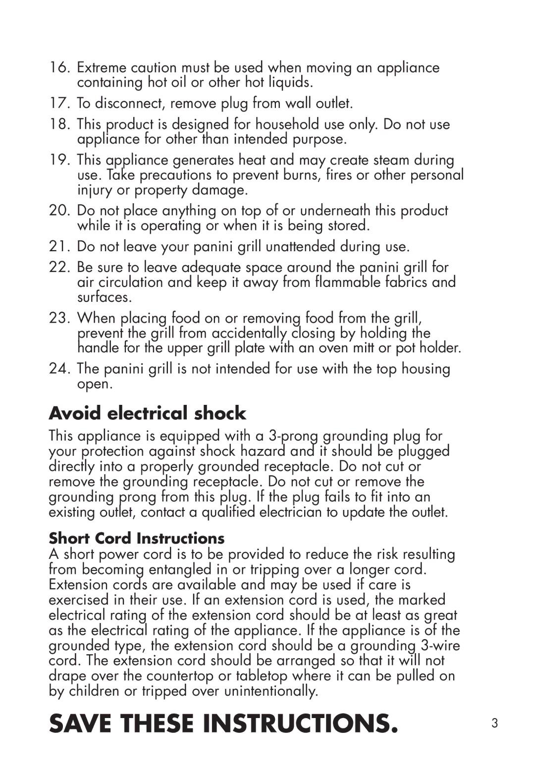 Calphalon 17596.59, 1759546 manual Avoid electrical shock, Short Cord Instructions 