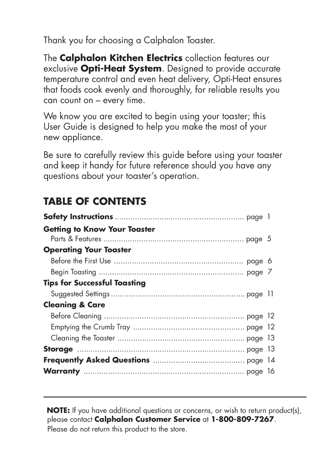 Calphalon 1779207, 1779206 manual Table of Contents 