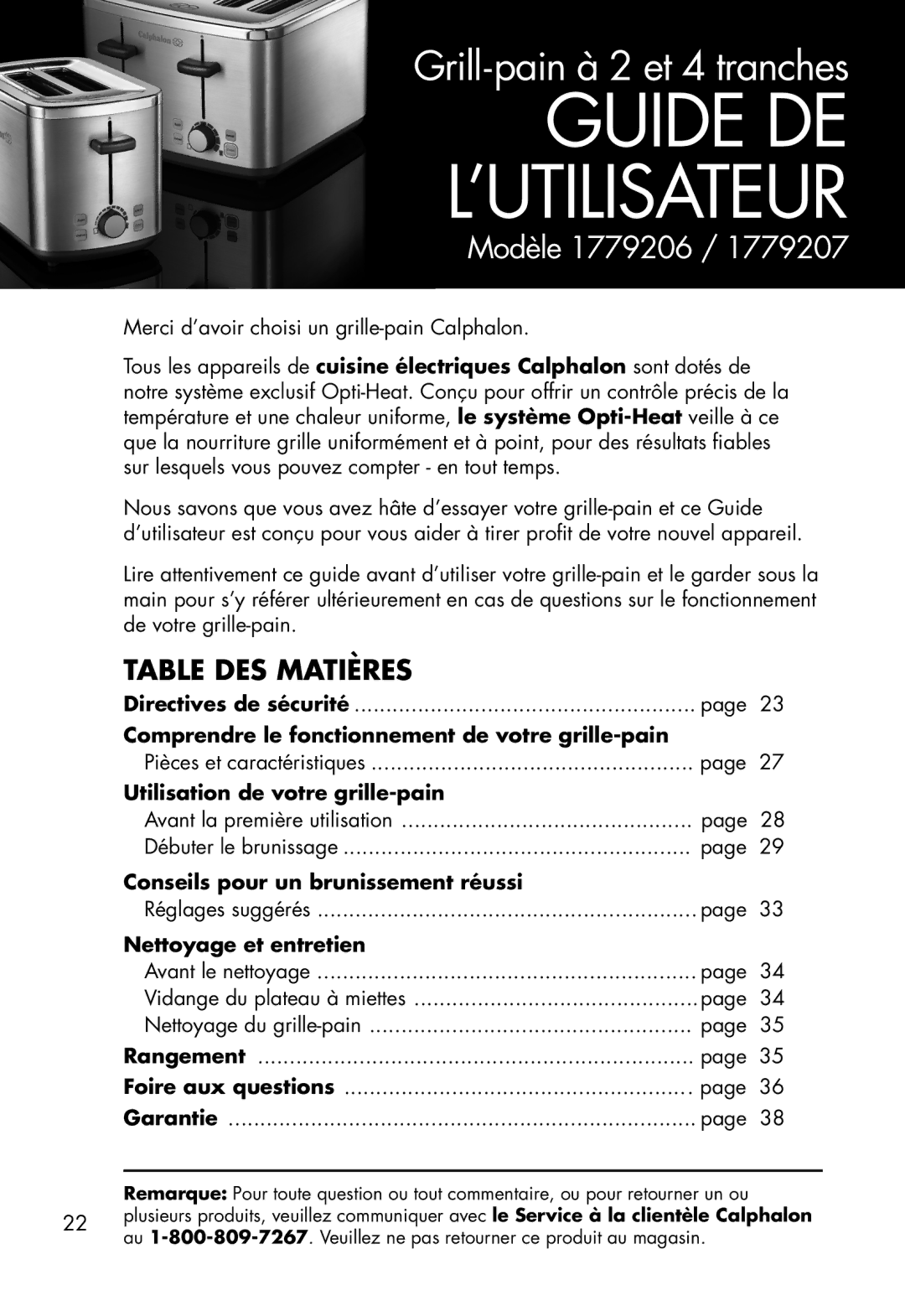 Calphalon 1779207, 1779206 manual Guide DE ’UTILISATEUR 