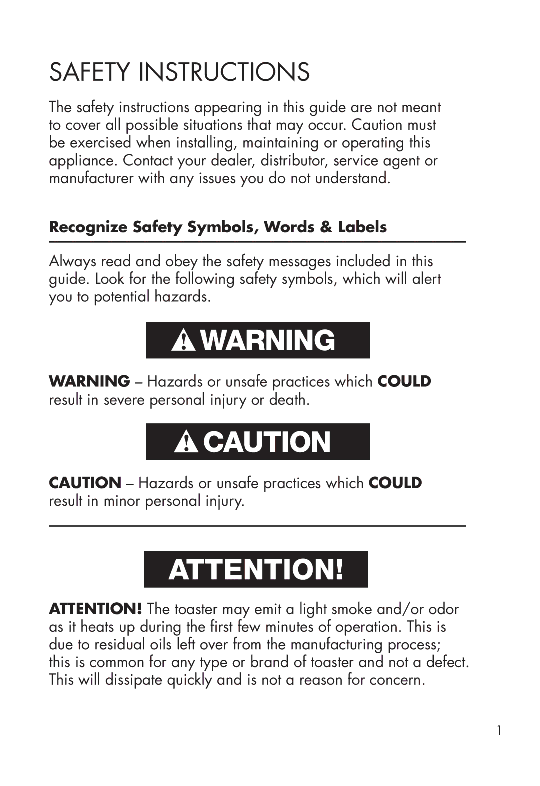 Calphalon 1779206, 1779207 manual Safety Instructions, Recognize Safety Symbols, Words & Labels 