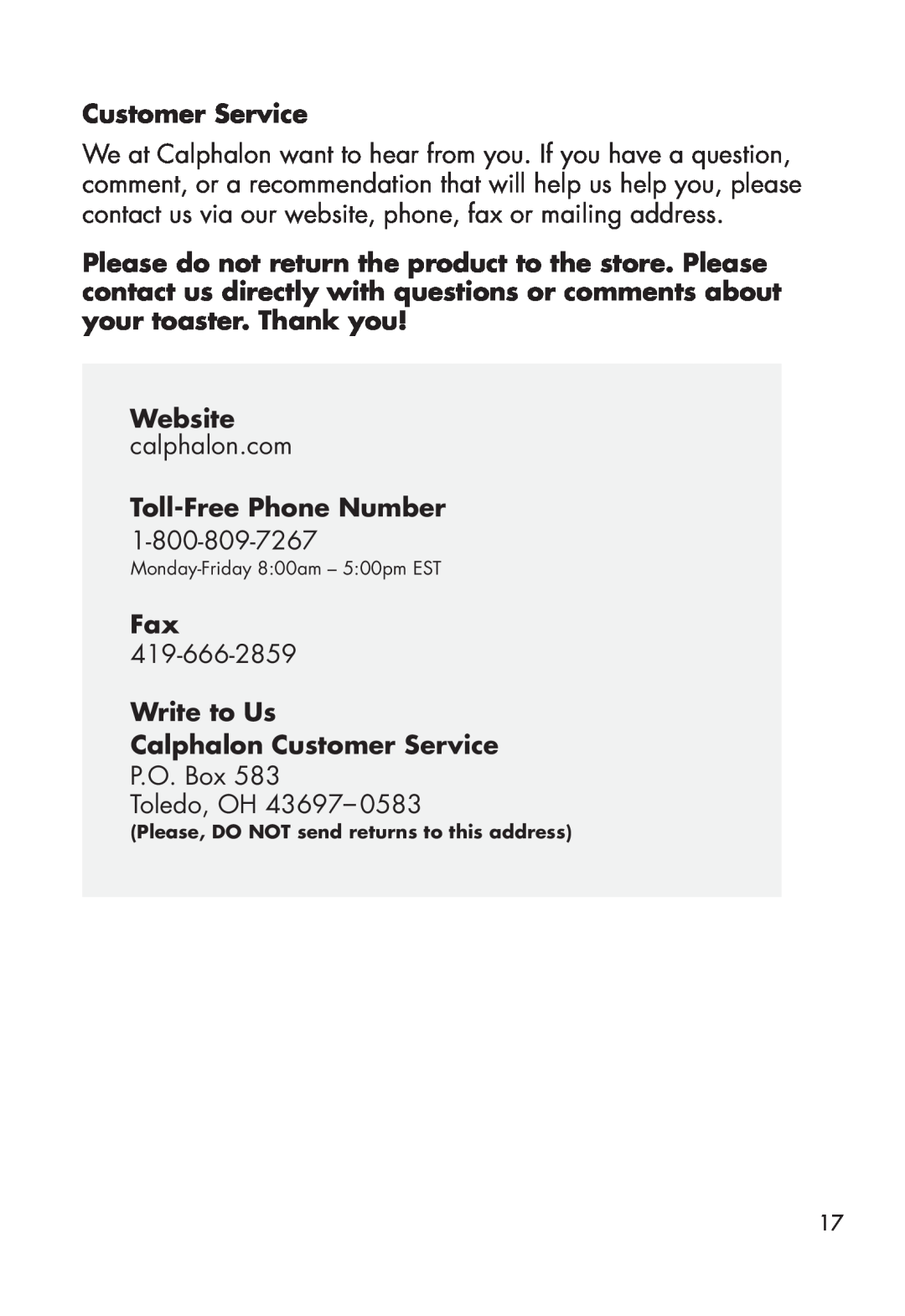 Calphalon 1779206, 1779207 manual Customer Service 
