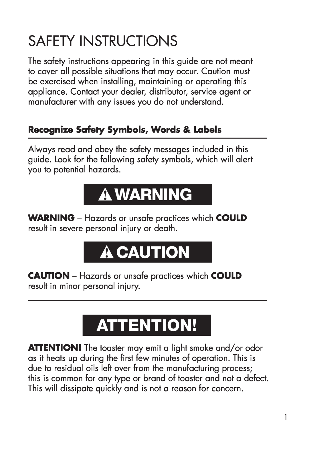 Calphalon 1779206, 1779207 manual Safety Instructions, Recognize Safety Symbols, Words & Labels 