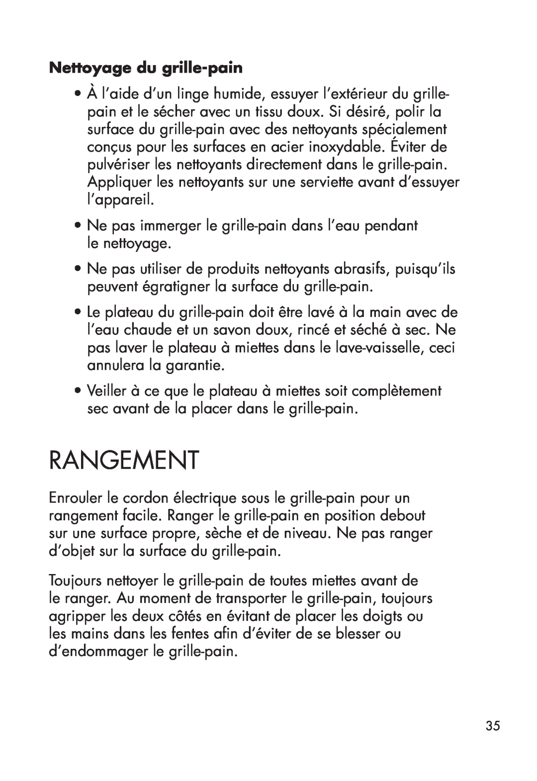Calphalon 1779206, 1779207 manual Rangement, Nettoyage du grille-pain 